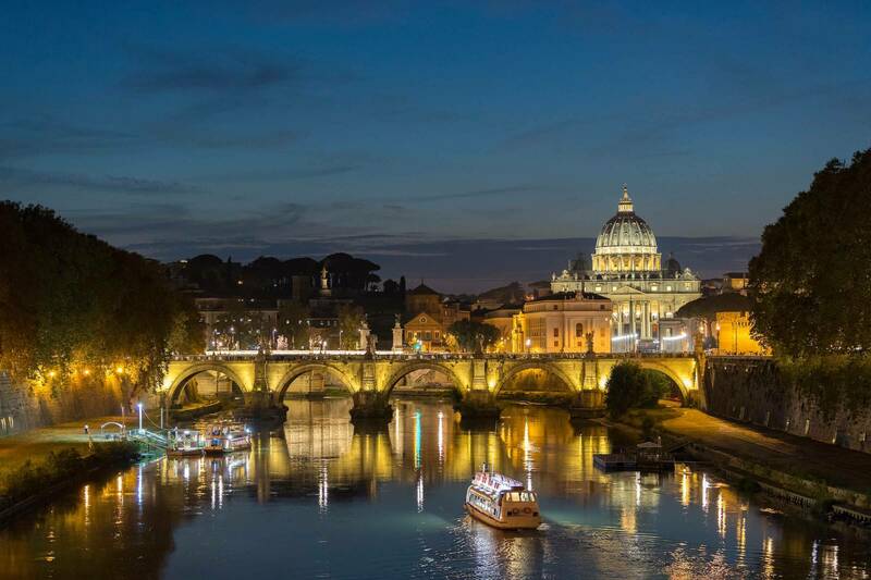 Rome in the evening, illuminated with lights